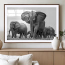 Black White Elephant Family Wall Art Canvas Print