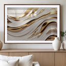 Gold and White Abstract Wave Canvas – Elegant Flowing Design