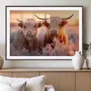 Highland Cows at Sunrise Wall Art Canvas Set – Serene and