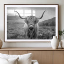 Black White Scottish Highland Cow Canvas Farm Wall Art