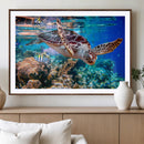 Underwater Coral Reef Sea Turtle Wall Art Canvas Print,