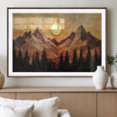 Wood Style Abstract Mountain Sunset Canvas Wall Art Print -