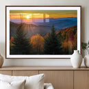 Golden Sunset Over Mountain Forest Canvas Wall Art Print -