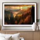 Golden Sunset Over Mountain Forest Canvas Wall Art Print -