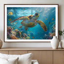 Sea Turtle Underwater Canvas Wall Art Print - Vibrant Ocean
