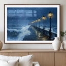 Stormy Ocean Pier Lights Canvas Wall Art Print - Large Moody
