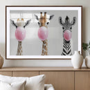 Bubblegum Animals Canvas Wall Art - Playful Giraffe and