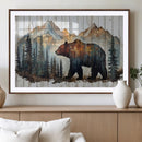 Rustic Grizzly 399 Bear and Mountain Wood Canvas Wall Art -