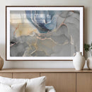 Large Abstract Blue and Gold Canvas Wall Art | Fluid Ink