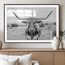 Highland Cow Wall Art Canvas Print – Black and White Western