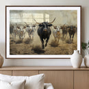 Texas Longhorn Wall Art – Framed Charging Cattle Canvas by MyGreatCanvas | Canvas Wall Art Prints | Photo Prints & Wall Decor