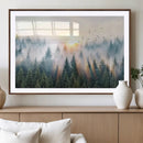 Misty Pine Forest Wall Art Canvas, Sunrise Over Foggy Trees