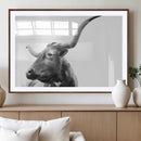 Longhorn Wall Art Canvas Print – Framed Monochrome Ranch Cow