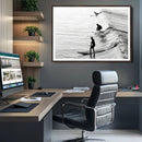Surfers on Waves Wall Art Canvas Print – Framed Black and