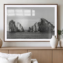 Coastal Wall Art – Framed Black White Ocean Canvas Artwork,