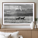 Wild Horses Wall Art – Framed Black White Mountain Canvas by MyGreatCanvas | Canvas Wall Art Prints | Photo Prints & Wall Decor