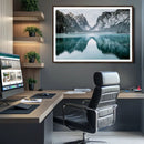 Mountain Lake Wall Art Canvas Print – Snowy Peaks Winter