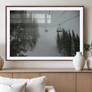 Ski Lift Wall Art Canvas Print – Snowy Pines Misty Landscape
