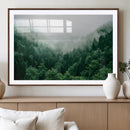 Misty Green Forest Canvas Print – Framed Serene Foggy Pine