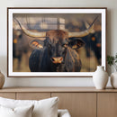Majestic bull head close-up, long curved horns, detailed fur by MyGreatCanvas | Canvas Wall Art Prints | Photo Prints & Wall Decor