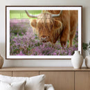 Highland Cow Wall Art – Purple Flowers Pasture Scenic by MyGreatCanvas | Canvas Wall Art Prints | Photo Prints & Wall Decor