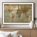 Vintage World Map Wall Art Canvas Print, Detailed World Map