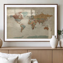 Vintage World Map Canvas Wall Art Print – Framed Modern