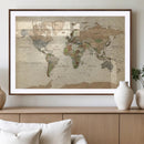 Vintage World Map Canvas Wall Art - Rustic Grunge Texture