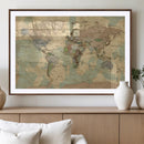 Vintage World Map Wall Art | Ready to Hang and Framed