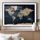 Minimalist World Map Canvas Wall Art - Watercolor Blue and