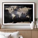 Grunge World Map Wall Art | 3-Panel Large Beige and Brown