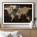 Brown World Map Canvas Print – Modern Travel Map Wall Art,