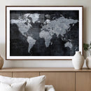 Black World Map Canvas Print – Detailed Map for Couples and