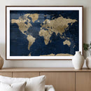 Navy Blue World Map Canvas Print – Detailed Map Minimal Navy