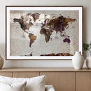 Blue Watercolor World Map Canvas Print – Framed Modern Wall