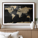 Beige World Map Canvas Wall Art Print, Minimal Black and