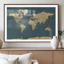 Minimal Vintage World Map Canvas Wall Art Print, Neutral