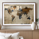 World Map Wall Art – Rustic Earth Tone Canvas Print, Antique by MyGreatCanvas | Canvas Wall Art Prints | Photo Prints & Wall Decor