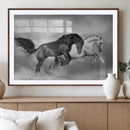 Wild Horses Wall Art Canvas Print – Framed Black and White