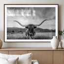 Longhorn Black and White Wall Art – Rustic Western Bull