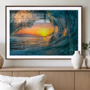 Ocean Wave Sunset Wall Art | Large Coastal Wave Canvas Print