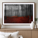 Red Forest Floor Canvas Wall Art – Mystical Foggy Woodland