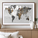 Modern Metallic World Map Canvas Wall Art – Framed