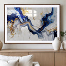 Golden Cascades on Midnight Blue – Deep Blue Abstract Wall