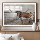 Vintage Texas Cow Wall Art Canvas Print, Rustic Longhorn