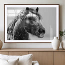Winter Horse Canvas Print | Large 3-Panel Black White Equine