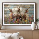 Cute Highland Cow Canvas Wall Art - Rustic Farmhouse Decor