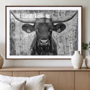 Abstract Longhorn Bull Wall Art Canvas Print - Rustic Texas