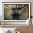 Texas Longhorn Bull Wall Art – Framed Rustic Cow Canvas