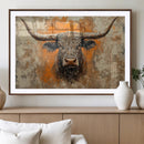 Abstract Cow Longhorn Bull Wall Art Canvas Print - Rustic